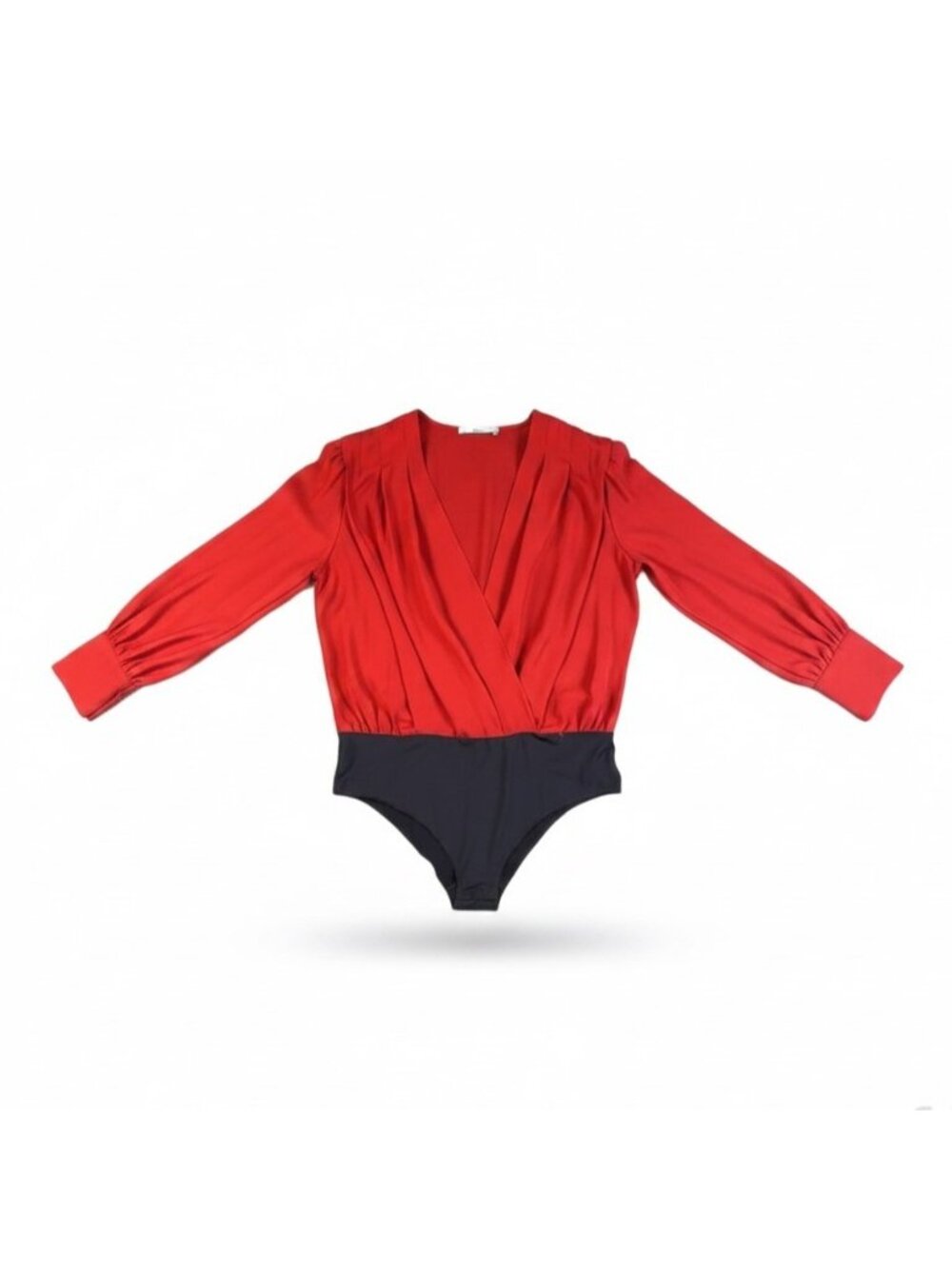 Zara Womens Red & Black Elegant Long-Sleeve Wrap Bodysuit Size M